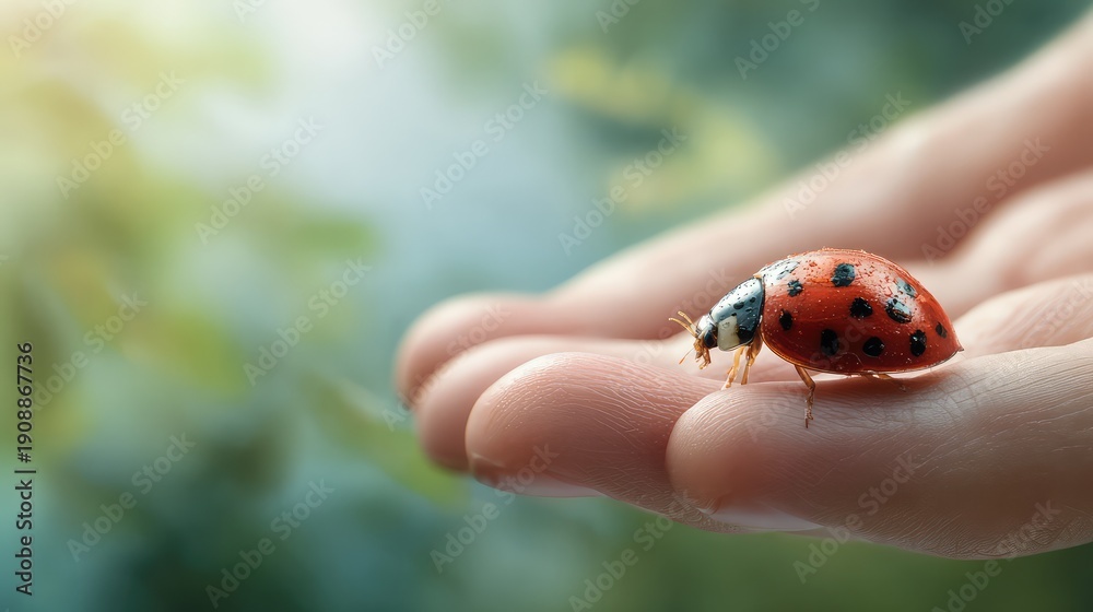 Obraz premium Ladybug on a person's hand.