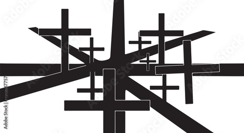 Abstract black crosses on white background geometric design