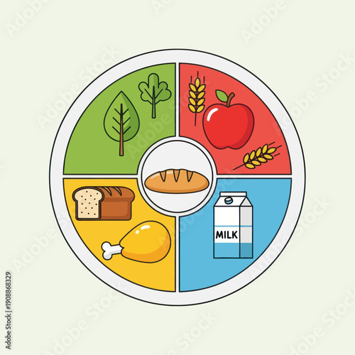 Healthy eating concept with balanced diet illustration.