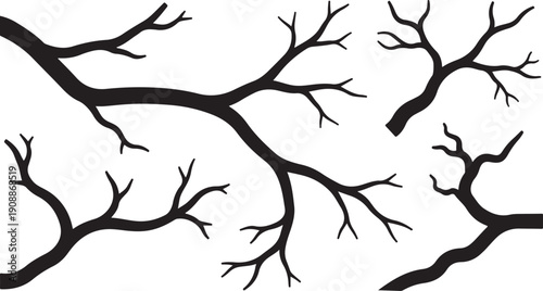 Black Branches on White Background Illustration Design Element