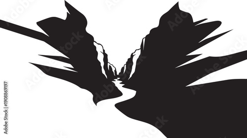 Dynamic black silhouette of a hand and feather isolated on white background
