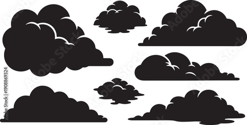 Black Clouds Silhouettes on White Background Vector Illustration Set