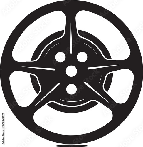 Minimalist film reel icon in black and white isolated on white background
