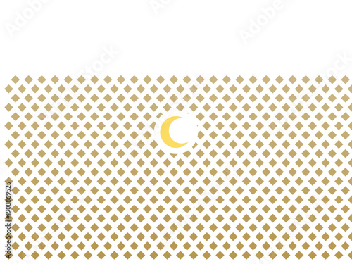 Eid Islamic Ramadan festive golden crescent moon icon on elegant seamless white geometric pattern background minimalist design