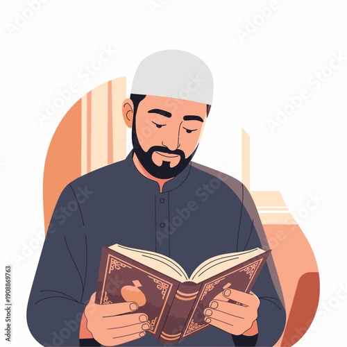 Muslim Man Reading Quran During Ramadan
