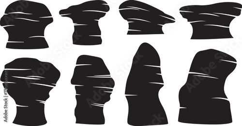 Collection of abstract black silhouettes on white background