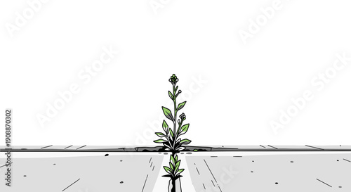 Resilience Concept: Flower Growing Through Crack, Hope and Determination, Isolated on transparent background, Persistence, Overcoming Obstacles, New Beginnings