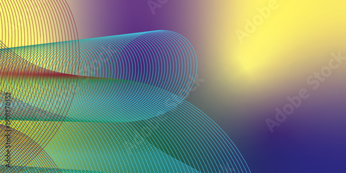 Abstract grainy gradient background with green azure yellow navy blue and red shapes on black backdrop