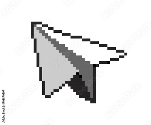 Pixelated Mouse Cursor Icon. Paper plane pixel.