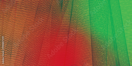 Green and red abstract shape grainy gradient background with black noisy texture wide banner design