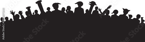 Graduation Celebration Silhouette Crowd with Hats and Confetti Raised