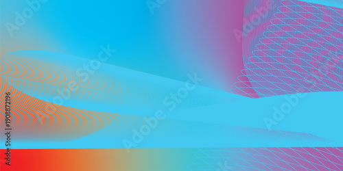 Abstract grainy gradient background with magenta azure and red shapes on black noisy texture wide banner design