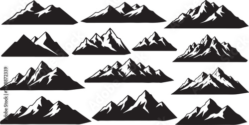 Collection of black and white mountain range silhouettes illustration