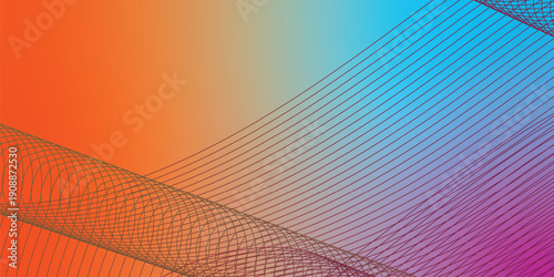 Abstract grainy gradient background with magenta azure and red shapes on black noisy texture wide banner design