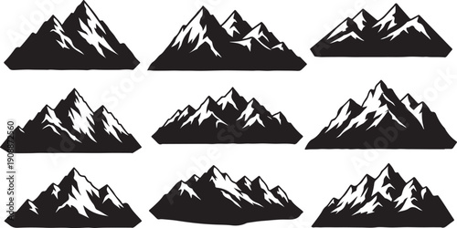 Black and White Mountain Range Silhouette Graphic Design Elements