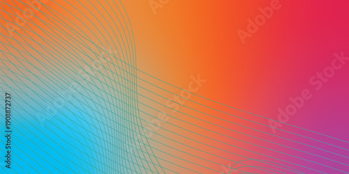 Abstract grainy gradient background with magenta azure and red shapes on black noisy texture wide banner design