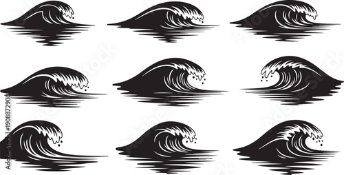 Black and white wave illustrations on a white background
