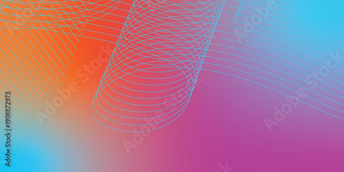 Abstract grainy gradient background with magenta azure and red shapes on black noisy texture wide banner design