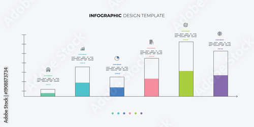 Modern chart infographic template with 6 options for presentations. Infographic 6 diagram chart template for business. 6 step presentation with diagram elements, infographics