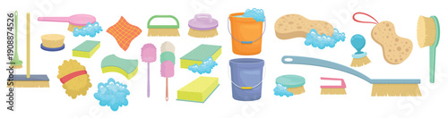 cleaning tools clipart design illustration