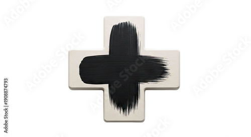 Black Brush Stroke on a White Cross Shape