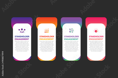 Dark background 4 steps stakeholder engagement infographic design