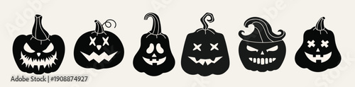  halloween pumpkin faces set with spooky jack lantern