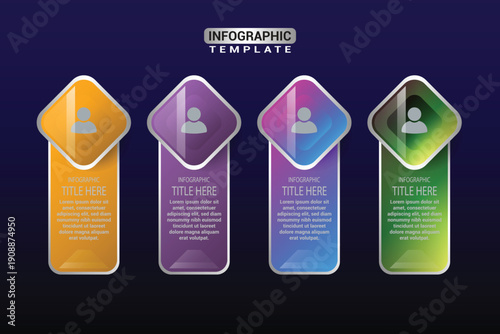 Glossy 3D glass effect 4 steps infographic with user icons