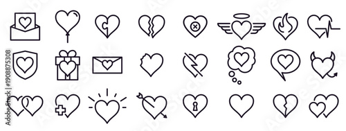 heart line icons styling heart decoration elements love