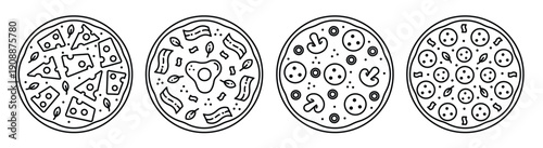  set tasty pizza line icon pizzeria delivery service