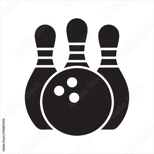 Minimalist bowling ball with three holes silhouette solid black vector icon for signage and app UI isolated on white