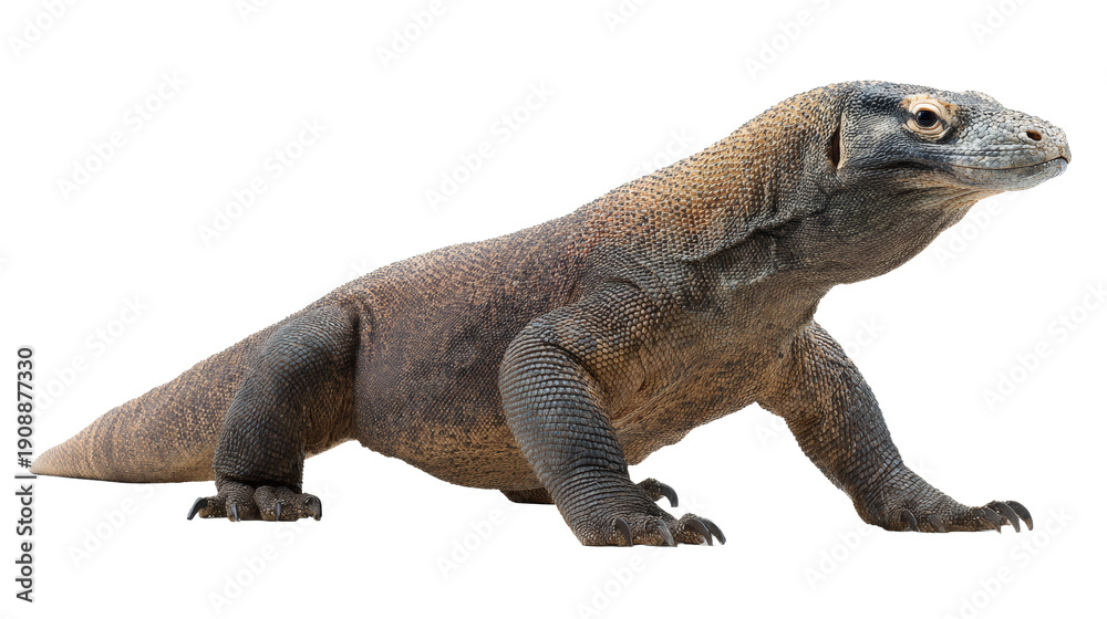 Fototapeta premium Monitor lizard reptile, long body, isolated on a white background,