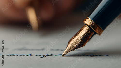 Wallpaper Mural Close-Up of a Luxury Fountain Pen Nib Touching Fine Paper for Elegant Writing Torontodigital.ca