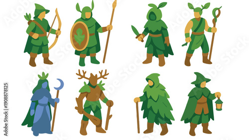 Druid vector illustrations in various poses and outfits