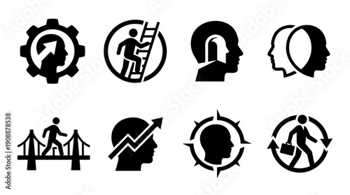 Conceptual Icons Representing Business Growth, Career Advancement, and Personal Development