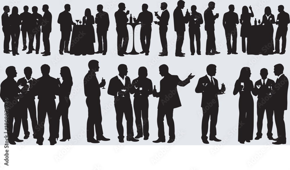 Αυτοκόλλητο Silhouettes of people at a formal event or party, some holding drinks and conversing