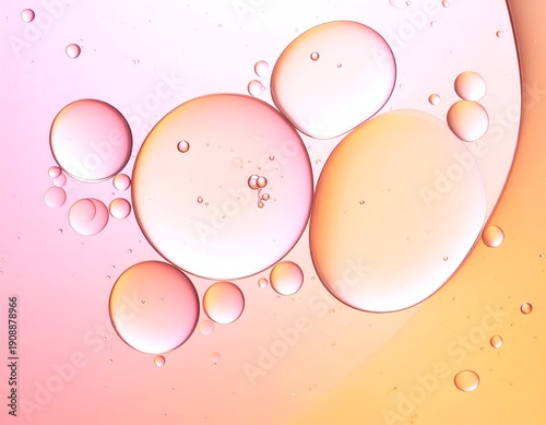 Translucent spheres and organic shapes in soft pinks and oranges