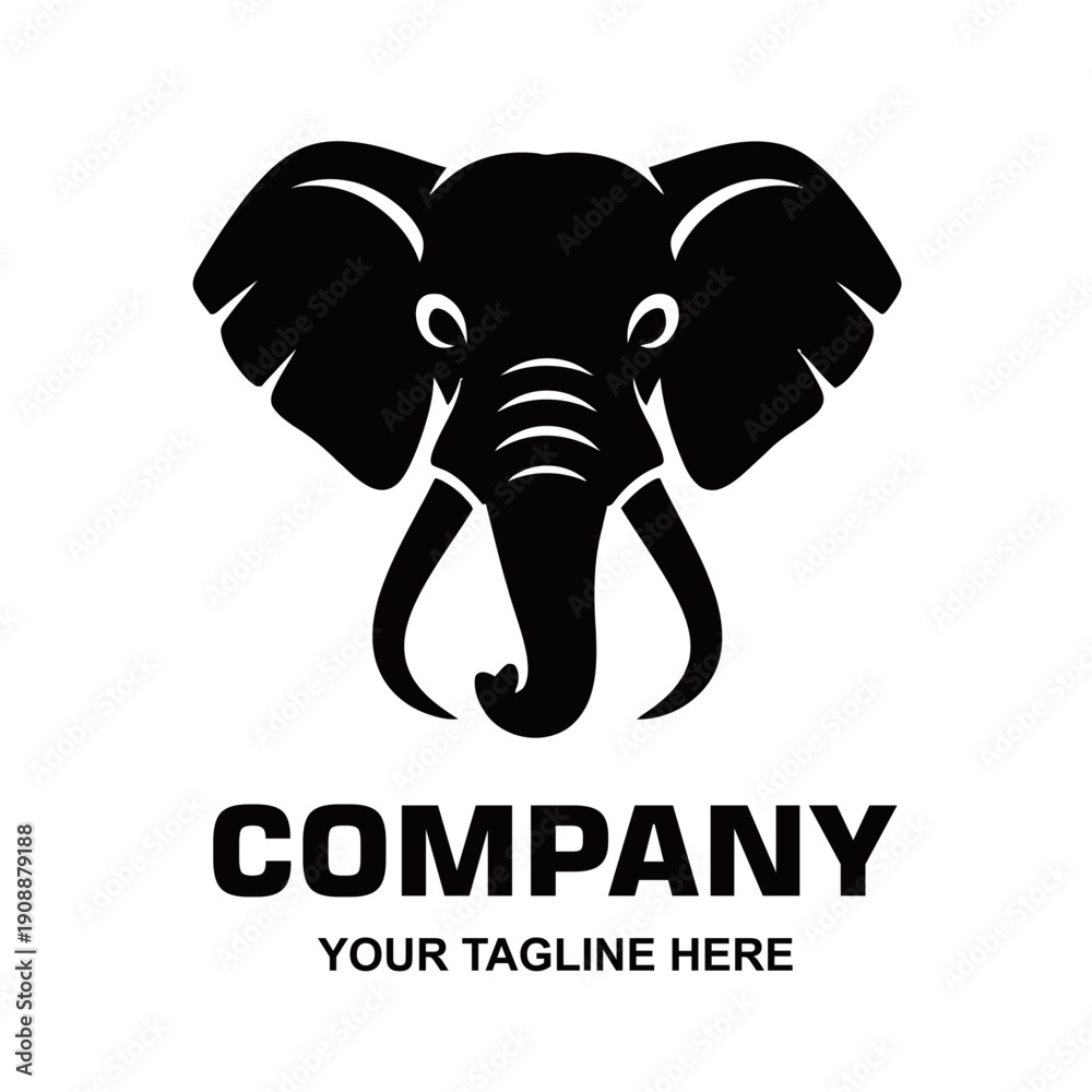 Obraz premium A black silhouette elephant head logo with text 