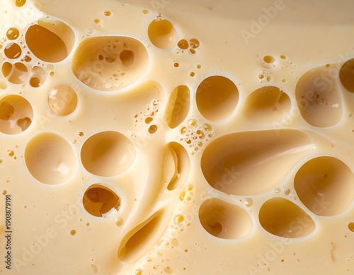 Close-up macro of creamy liquid with various bubble sizes