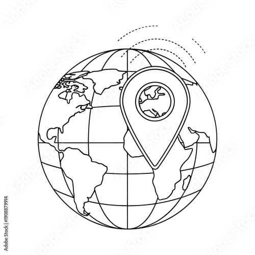 Global navigation concept with map pin on world globe for travel and location services