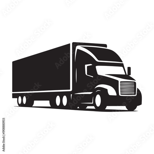 Semi-truck vector silhouette outline logo design concept illustration
