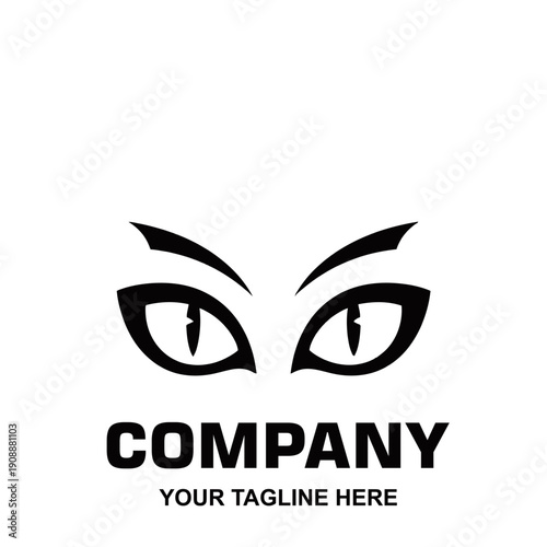 A minimalist black and white logo featuring a pair of stylized cat eyes above the text "COMPANY" and "YOUR TAGLINE HERE".