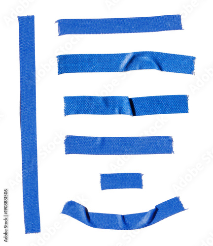 Obraz na plátně collection of ripped blue masking tape strips and pieces arranged in a visually interesting pattern on a transparent background, perfect for design and crafting projects