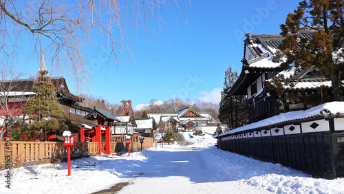 The Serene Winter Snowscape of Noboribetsu Date Jidaimura.
