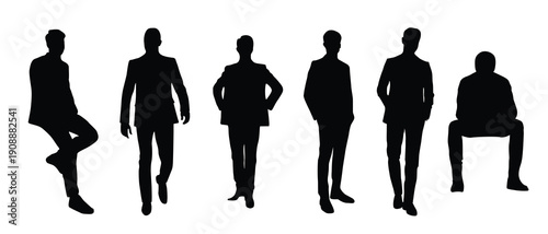 business man silhouette sitting standing and walking 
