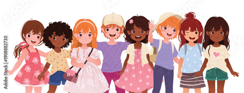  horizontal banner with multiracial kids in various casual 