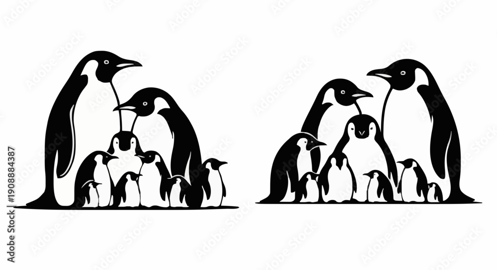 Obraz premium Penguins interacting with their young in a tender moment, standing together on ice