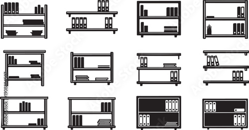 Various Shelf Designs with Different Objects and Layouts Shown