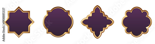 Elegant purple and gold islamic frames with glossy metallic borders for premium religious stationery
