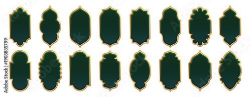 Assortment of decorative islamic style frames and borders in dark green with gold accents